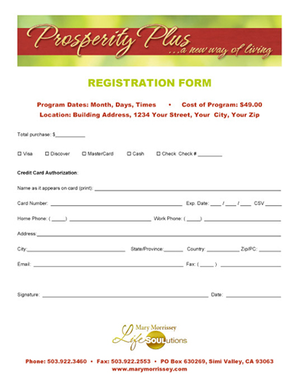 Mary Morrissey's Prosperity Program Registration Form