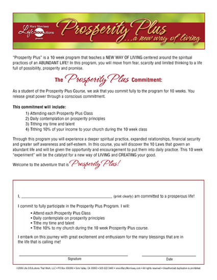 Mary Morrissey's Prosperity Program Commitment Form